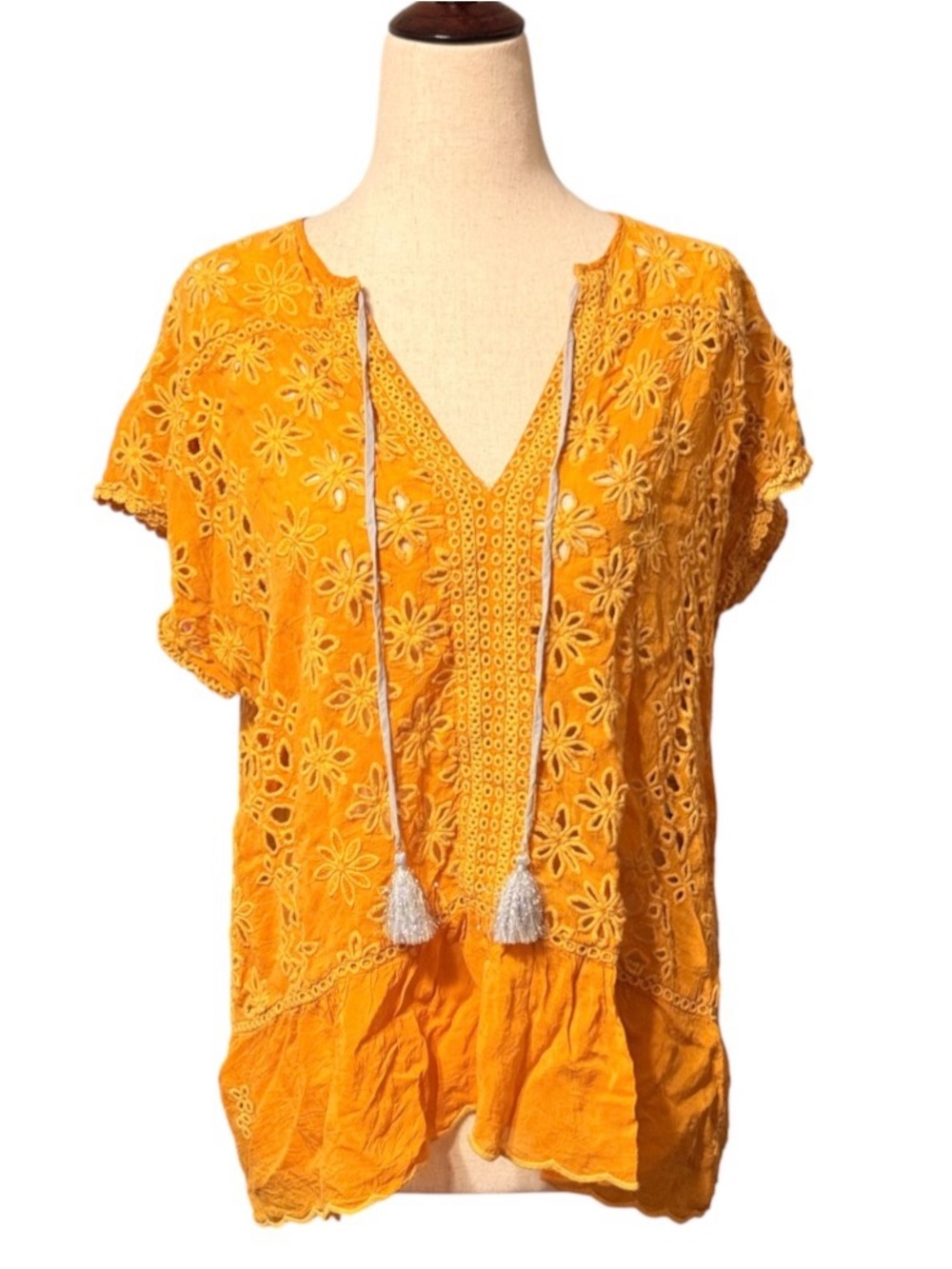 Johnny Was Yellow Lace Top